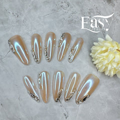 Pearlescent Gleam Nail Wraps with Jewel Accents - Extravagant Series